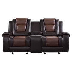 Modern Luxury Loveseat Dual Glider Reclining with Center Console 1pc Formal Living Room Furniture Premium Faux Leather Upholstery Comfortable Two-Tone Brown Finish