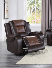 Modern Luxury Living Room Sofa Set 3pc Reclining Sofa Loveseat Glider Reclining Chair Formal Furniture Premium Faux Leather Upholstery Comfortable Two-Tone Brown Finish