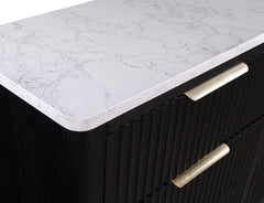 1pc Contemporary 2-Drawer Black Nightstand White Top Metal Knobs Modern Design Wooden Bedroom Furniture