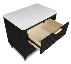 1pc Contemporary 2-Drawer Black Nightstand White Top Metal Knobs Modern Design Wooden Bedroom Furniture
