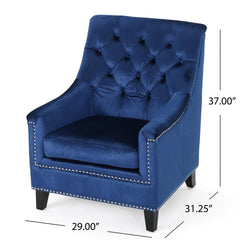 Velvet Tufted Club Chair, Navy Blue