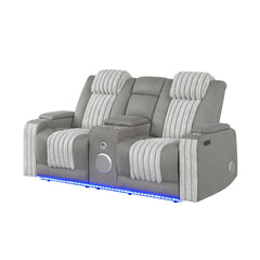 Duran Grey Power Reclining loveseat with Power Headrest, LED and Bluetooth Speaker