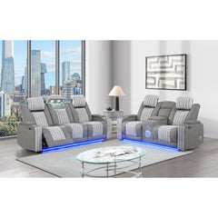 Duran Grey 2PC Power Reclining Sofa and Loveseat with Power Headrest, LED and more