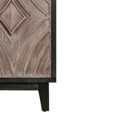 Mid Century Sideboard Buffet Cabinet with Solid Wood Legs 60" Kitchen Storage Cabinet Credenza with 4 Convex pattern diamond Doors and 2 Shelves Accent Console Table for Living Room Entrance Hall etc