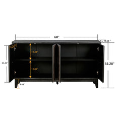 Mid Century Sideboard Buffet Cabinet with Solid Wood Legs 60" Kitchen Storage Cabinet Credenza with 4 Convex pattern diamond Doors and 2 Shelves Accent Console Table for Living Room Entrance Hall etc