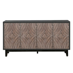 Mid Century Sideboard Buffet Cabinet with Solid Wood Legs 60" Kitchen Storage Cabinet Credenza with 4 Convex pattern diamond Doors and 2 Shelves Accent Console Table for Living Room Entrance Hall etc