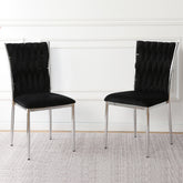 Modern simple black velvet dining chair, family bedroom stool back student table chair, Electroplated metal chair legs, suitable for dining room kitchen bedroom (set of 2)