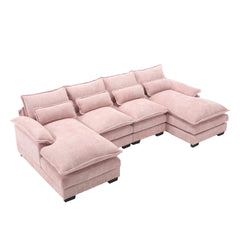 UNITED WE WIN Chenille, high quality sponge filling, solid wood frame, oversized four-seater, U-shaped combination sofa