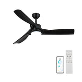 52 Inch black Ceiling Fan with light, Ceiling Fan with 3 Reversible Blades, 2 Downrods, 6-Speed Remote Control