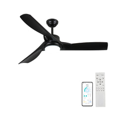 52 Inch black Ceiling Fan with light, Ceiling Fan with 3 Reversible Blades, 2 Downrods, 6-Speed Remote Control