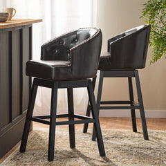360 Degree Swivel Bar Stool with Stunning Nailhead Trim, Set of 2, Brown