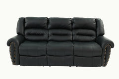 Plush Relax 1pc Manual Motion Sofa Only Black Color Bonded Leather 3-Seat Couch Armrest Cushion Seating Living Room Furniture