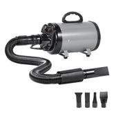 Dog Dryer, 2800W/4.3HP Dog Blow Dryer, Pet Grooming Dryer with Adjustable Speed and Temperature Control, Pet Hair Dryer with 4 Nozzles and Extendable Hose, Grey and Black