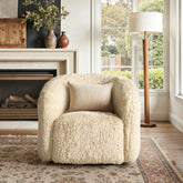 Colt 33" Fur Swivel Upholstered Barrel Accent Arm Chair, Cream Beige Faux Fur