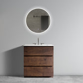 TIA 30" Walnut Bathroom Vanity with Sink with 3 Faucet Holes, Large Storage Freestanding Bathroom Vanity for Modern Bathroom, One-Piece White Sink Basin without Drain and Faucet, Pre-assemble