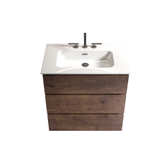 TIA 30" Walnut Bathroom Vanity with Sink with 3 Faucet Holes, Large Storage Freestanding Bathroom Vanity for Modern Bathroom, One-Piece White Sink Basin without Drain and Faucet, Pre-assemble