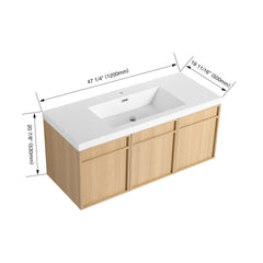 48" Wall-Mounted Bathroom Vanity with Resin Sink, 3-Soft Closing Door, Original Oak, Plywood (KD-PACKING)