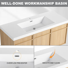 48" Wall-Mounted Bathroom Vanity with Resin Sink, 3-Soft Closing Door, Original Oak, Plywood (KD-PACKING)
