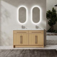 60" Freestanding Bathroom Vanity with Resin Sink, 4-Soft Closing Door, Original Oak, Plywood (KD-PACKING)