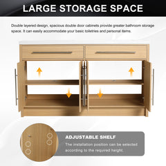 60" Freestanding Bathroom Vanity with Resin Sink, 4-Soft Closing Door, Original Oak, Plywood (KD-PACKING)