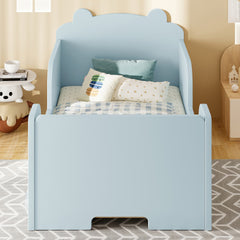 Toddler Floor Bed Frame, Cot Bed for Boys and Girls Ages 3-6, Bear Shape Toddler Bed, Blue