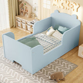 Toddler Floor Bed Frame, Cot Bed for Boys and Girls Ages 3-6, Bear Shape Toddler Bed, Blue