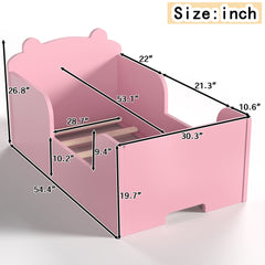 Toddler Floor Bed Frame, Cot Bed for Boys and Girls Ages 3-6, Bear Shape Toddler Bed, Pink