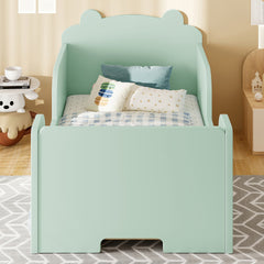 Toddler Floor Bed Frame, Cot Bed for Boys and Girls Ages 3-6, Bear Shape Toddler Bed, Green