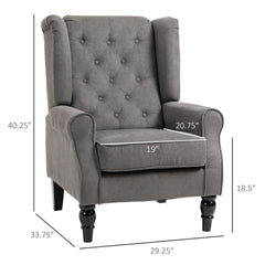 Modern accent Chair , Button-Tufted with Round Armrests and Wood Legs, Dark Gray