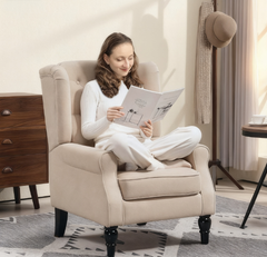 Button-Tufted Lounge Chair,Beige