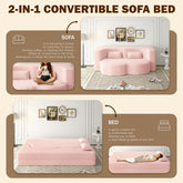 Modern Floor Sofa with 2 Pillows,Convertible Corduroy Fabric Foam-Filled Sleeper Sofa Bed,15" Twin Size Folding Mattress for Living Room,Guest Bed,Playroom,no assembly required,Baby Pink