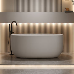 47'' Freestanding Bathtub Resin Stone Soaking Bathtub Solid Surface Modern Tubs with Overflow and Pop-up Drain