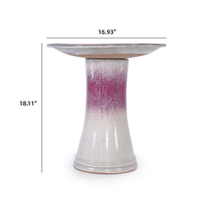 17'' Ceramic Bird Bath for Outside, Elegant Tall Outdoor Bird Bath, Lightweight Pedestal Glazed Birdbaths for Outdoors with Swirl Pattern, Rose Ombre