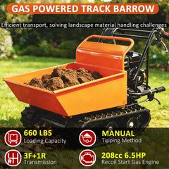 660 lb. Loading Capacity Track Barrow, Gas Powered, Welded Bucket, , Briggs & Stratton CR950,208cc 6.5HP, 3F+1R