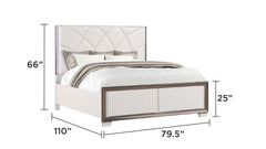 Fabio Contemporary Style King Tufted Bed Made with Diamond-Shaped Side Accents and LED Lighting and Wood in White Finish(NJ INVENTORY)