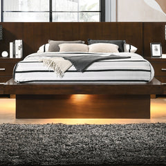 Tokyo Cappuccino Wood Queen LED Panel Bed