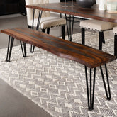 Neve Grey Sheesham Live Edge Wood Dining Bench Hairpin Legs