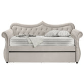 Beige Upholstered Twin Daybed with Trundle