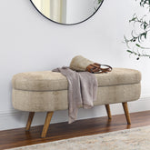 Ottoman Oval Storage Bench,Rubber Wood Legs, Gray (43.5"x16"x16")Brown