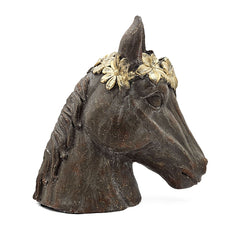 14.5x8.5x13.5" Magnesium Horse Statue Planter with Textured Brown Finish and Gold Leaf Crown