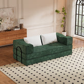 80" Convertible Couch Bed with 2 Pillows, 3-Seat Folding Floor Couch & King Size Bed Mattress, DIY Combination,Chenille,GREEN