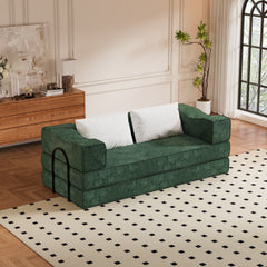 80" Convertible Couch Bed with 2 Pillows, 3-Seat Folding Floor Couch & King Size Bed Mattress, DIY Combination,Chenille,GREEN
