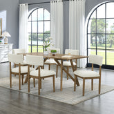 Darla 7Pc 70"W Rectangular Walnut Oak Geometric Cross Base Dining Set