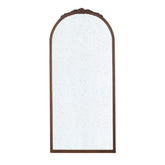 30" x 65" Hand Carved Rose Antique Mirror Frame, Large Arch Mirror Wall Decor for Living Room, Bathroom, Entryway(Brown)