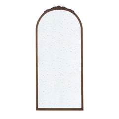 30" x 65" Hand Carved Rose Antique Mirror Frame, Large Arch Mirror Wall Decor for Living Room, Bathroom, Entryway(Brown)