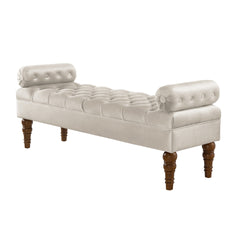 Velvet Long bed Bench for Bedroom,Upholstered Window Bench with Tufted Button,Entryway Bench,Bolster Bench for Living Room-Champagne