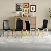 Set of 4 black PU leather backrest chairs with gold metal legs -A perfect pairing, ideal for minimalist and modern home decor styles, with product dimensions of 16.2*18.5*34.6 inches.