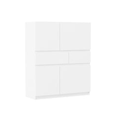 White wooden storage cabinet with 4 doors and 2 drawers