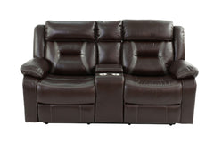 Modern Console Motion Loveseat 1pc Cup Holders Storage Dark Rosy Brown Finish Primary Room Furniture
