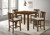 Beautiful Cherry Color Counter Height 5Pc Dining Set Pub Height Square Dining Table Cream Upholstered Chair Dining Room Set Wooden